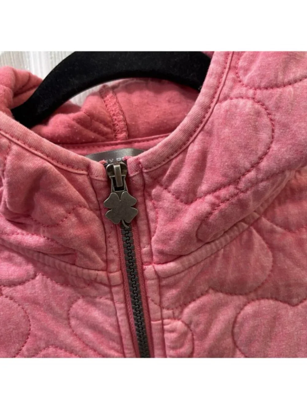 Lucky Brand Heart Quilted Pink Full Zip Hooded Jacket Size L 14/16